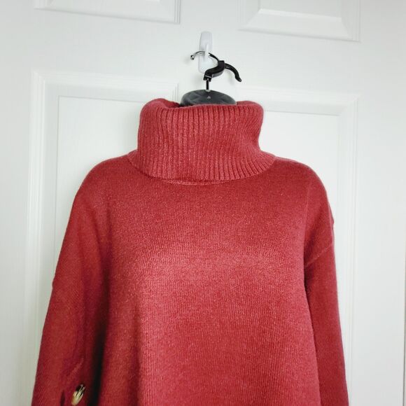 The Drop Lucyswhims Sweater Large Red Side Button Turtleneck Cropped Balloon - Picture 4 of 12